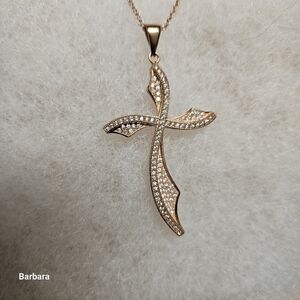 Rose Gold-plated 925 NH & Diamond Pavé Cross Pendant Necklace